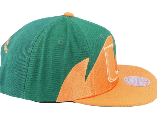 Snapback-Mitchell & Ness U. Of Miami Sharktooth Orange/Green Snapback -