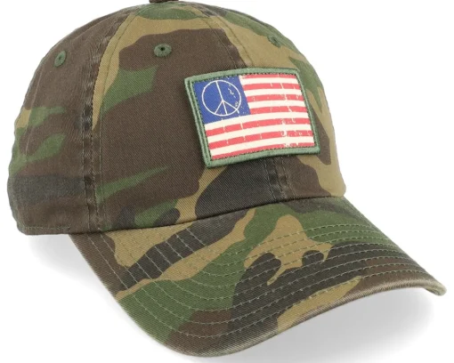 Dad Cap-American Needle USA Ballpark Patch Peace Camoflage Dad Cap -