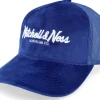 Trucker-Mitchell & Ness Velvet Pinscript Blue A-Frame Trucker -