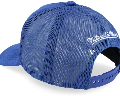 Trucker-Mitchell & Ness Velvet Pinscript Blue A-Frame Trucker -