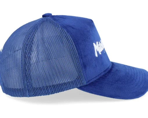 Trucker-Mitchell & Ness Velvet Pinscript Blue A-Frame Trucker -