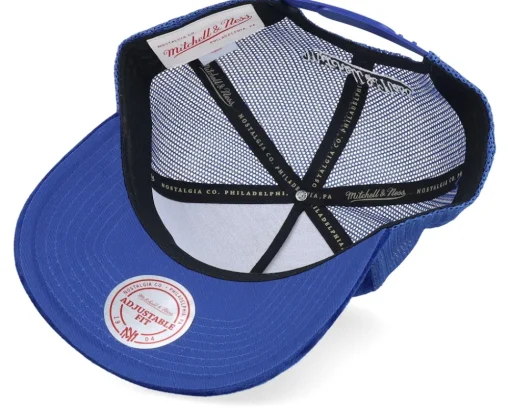 Trucker-Mitchell & Ness Velvet Pinscript Blue A-Frame Trucker -