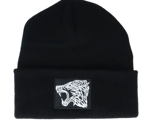 Outlet Vikings Viking Wolf Black Patch Black Beanie -