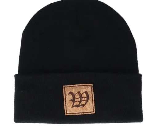 Cuff Beanies-Iconic W Letter Patch Black Cuff -