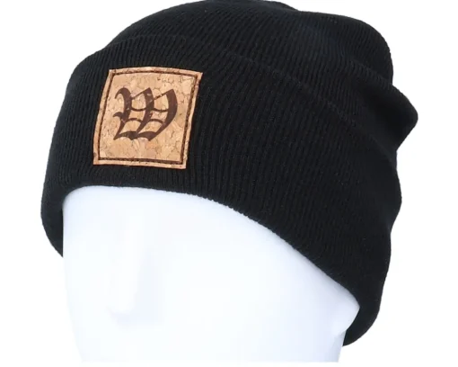Cuff Beanies-Iconic W Letter Patch Black Cuff -