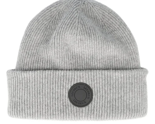 Hot Les Deux Wayne Patch Wool Beanie Light Grey Melange Cuff -