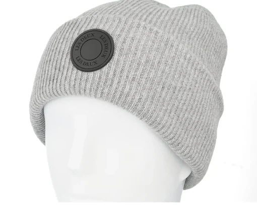Hot Les Deux Wayne Patch Wool Beanie Light Grey Melange Cuff -