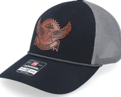 Trucker-Wild Spirit Wildlife Eagle Brown Patch /Charcoal Rope A-Frame Trucker - Black