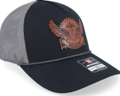 Trucker-Wild Spirit Wildlife Eagle Brown Patch /Charcoal Rope A-Frame Trucker - Black