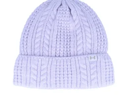 New Under Armour Women Halftime Cable Knit Beanie Salt Cuff - Purple