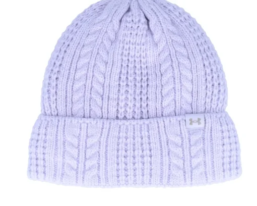 New Under Armour Women Halftime Cable Knit Beanie Salt Cuff - Purple