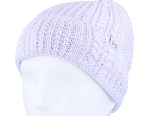 New Under Armour Women Halftime Cable Knit Beanie Salt Cuff - Purple