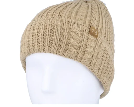 Cuff Beanies-Under Armour Women Halftime Cable Knit Beanie Camel Cuff - Beige