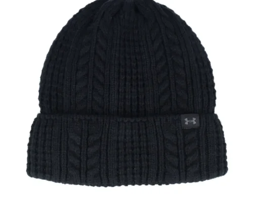 New Under Armour Women Halftime Cable Knit Beanie Salt Cuff - Purple