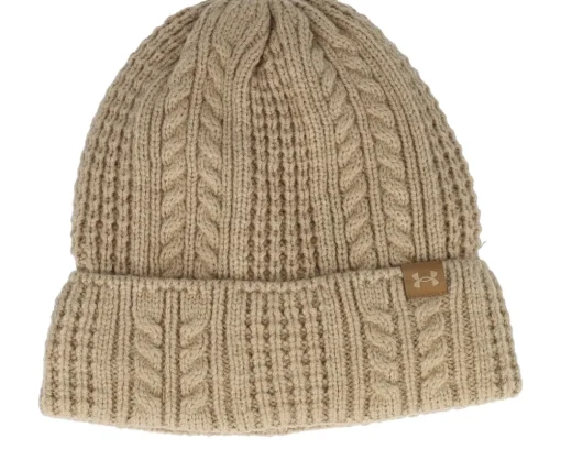 New Under Armour Women Halftime Cable Knit Beanie Salt Cuff - Purple