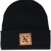 Cuff Beanies-Iconic X Letter Patch Black Cuff -