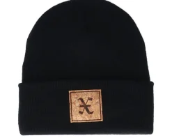 Cuff Beanies-Iconic X Letter Patch Black Cuff -