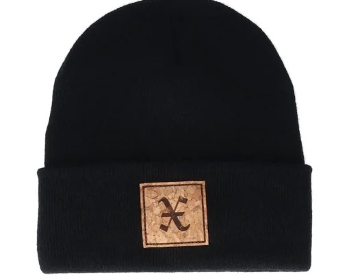 Cuff Beanies-Iconic X Letter Patch Black Cuff -