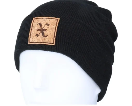 Cuff Beanies-Iconic X Letter Patch Black Cuff -